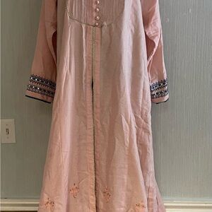 Pakistani Sapphire XL Pink Embroidered Kurta Maxi Dress Beaded Formal